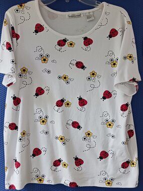 Bonnie Evans LadyBug & Flower Sleeveless Top Size L